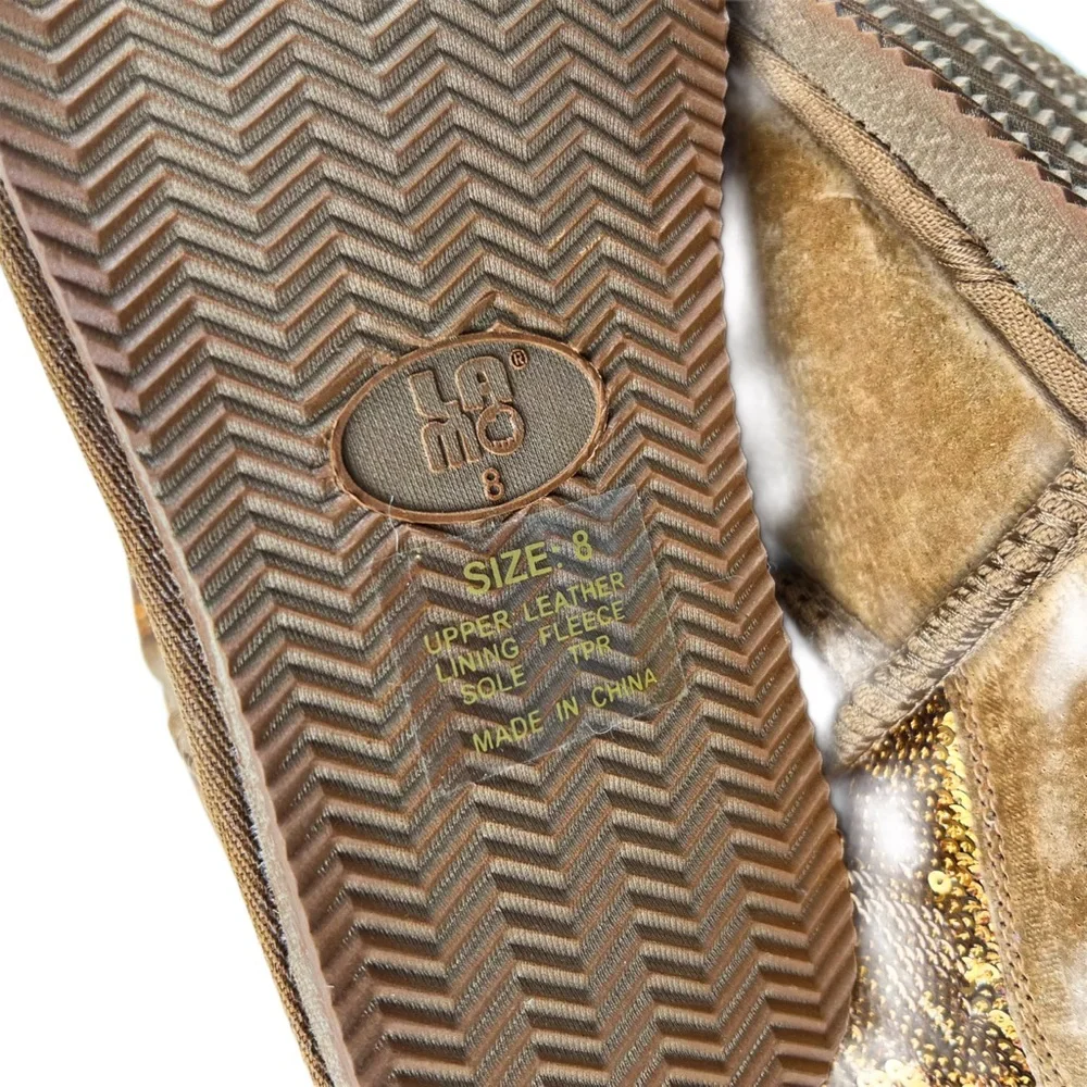 Lamo Asbery Tan Suede/Gold Glitter Pull On Boots Size 8
